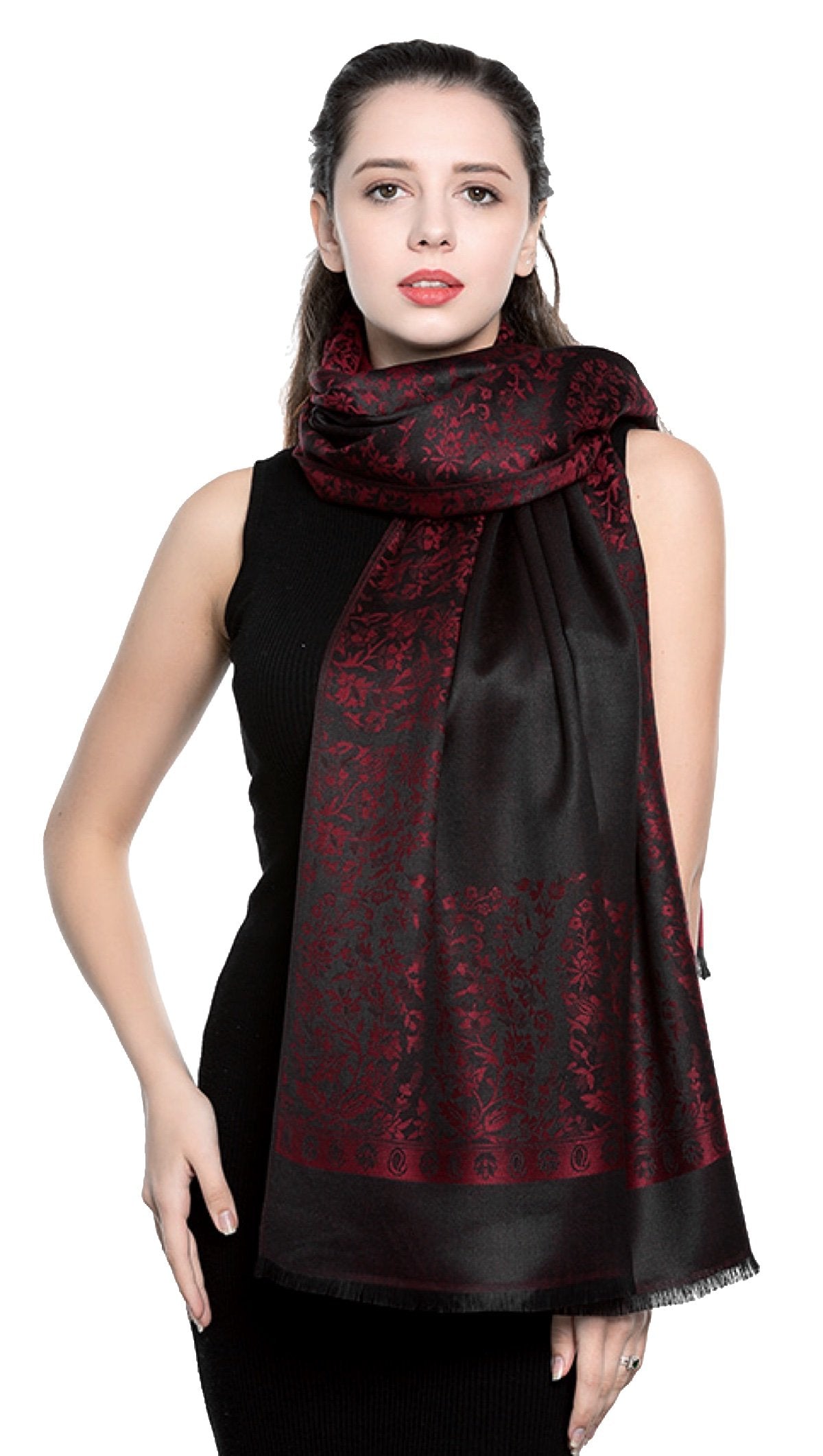 World of Shawls Reversible/Two Sided Print Self Embossed Pashmina Feel Wrap Scarf Stole Scarves Shawl