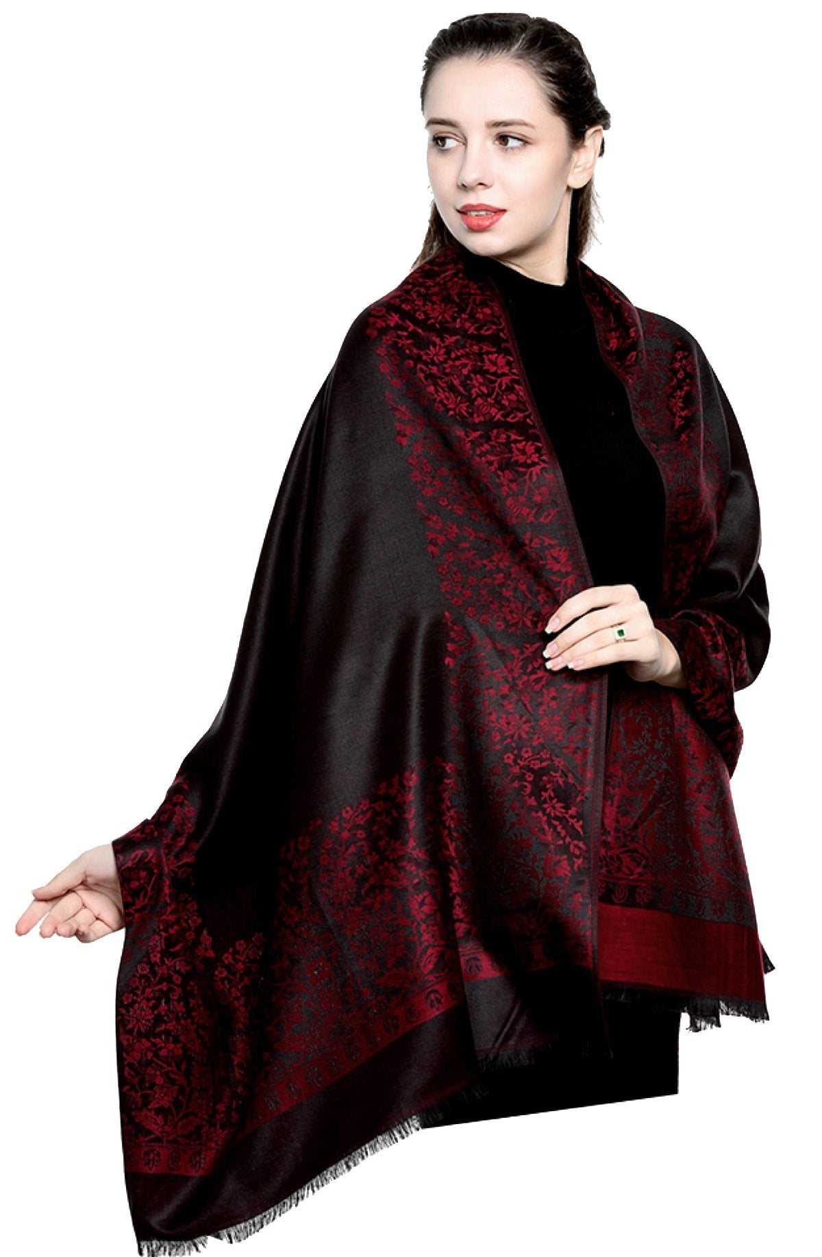 World of Shawls Reversible/Two Sided Print Self Embossed Pashmina Feel Wrap Scarf Stole Scarves Shawl