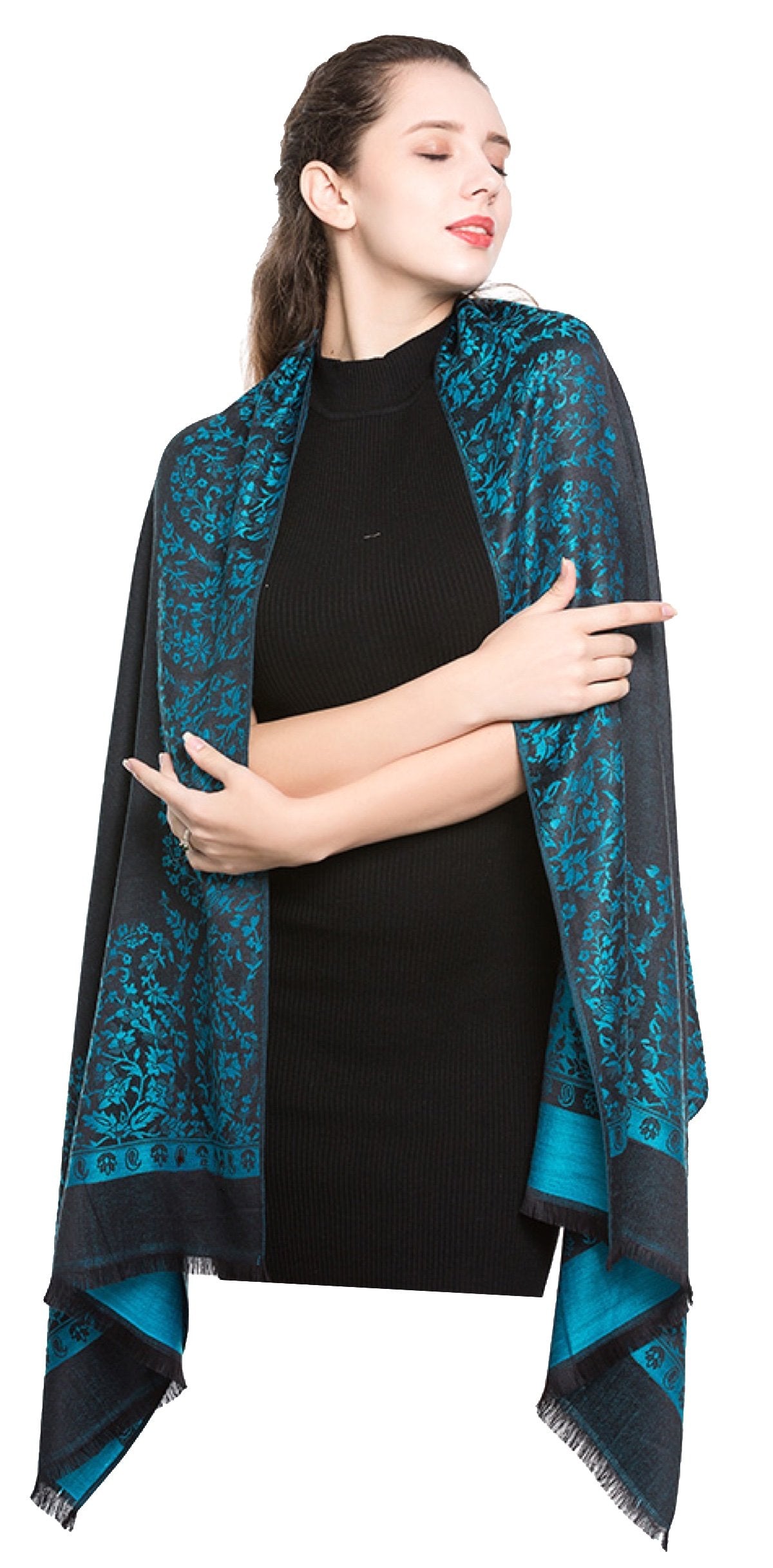 World of Shawls Reversible/Two Sided Print Self Embossed Pashmina Feel Wrap Scarf Stole Scarves Shawl