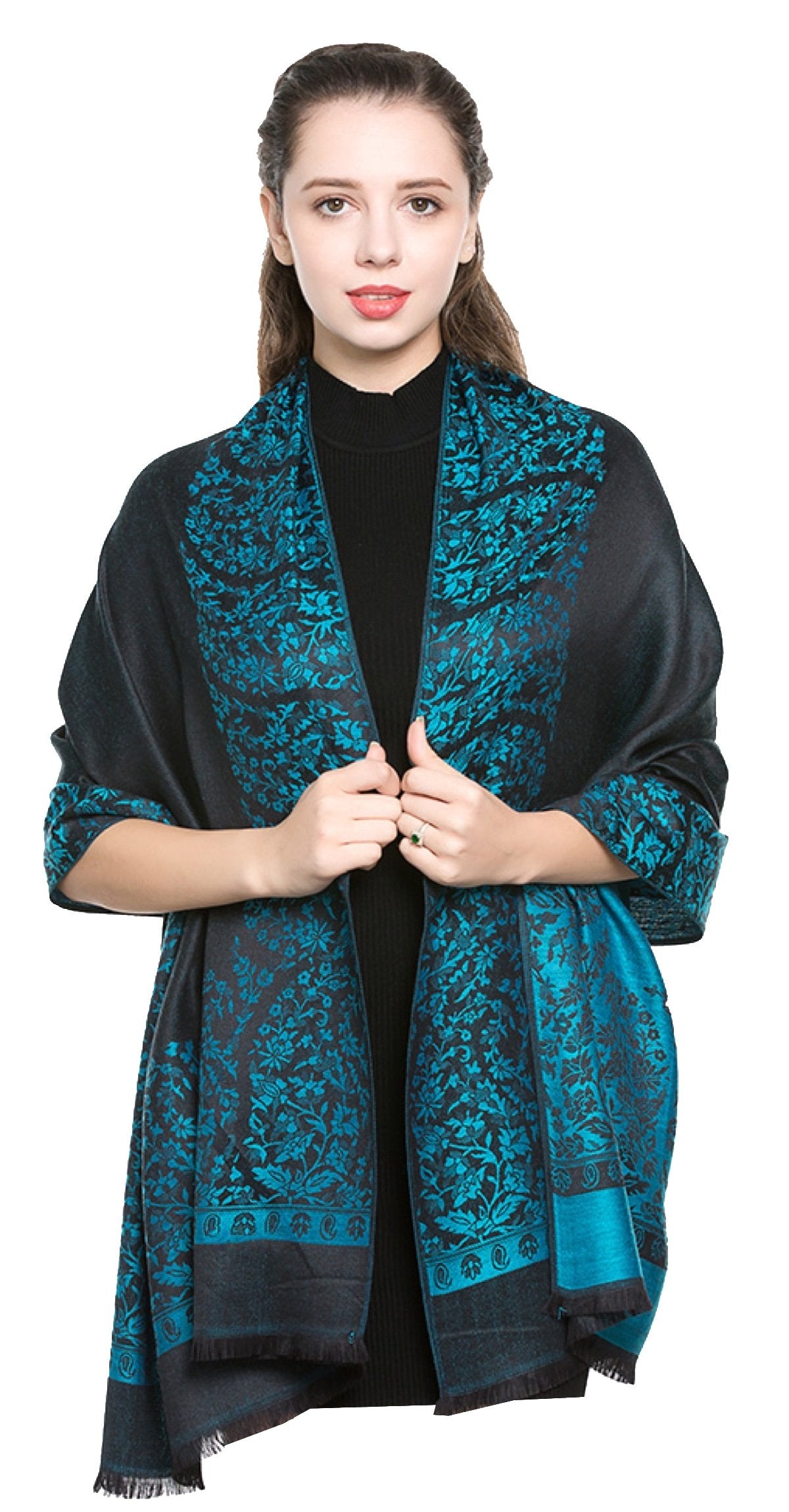 World of Shawls Reversible/Two Sided Print Self Embossed Pashmina Feel Wrap Scarf Stole Scarves Shawl