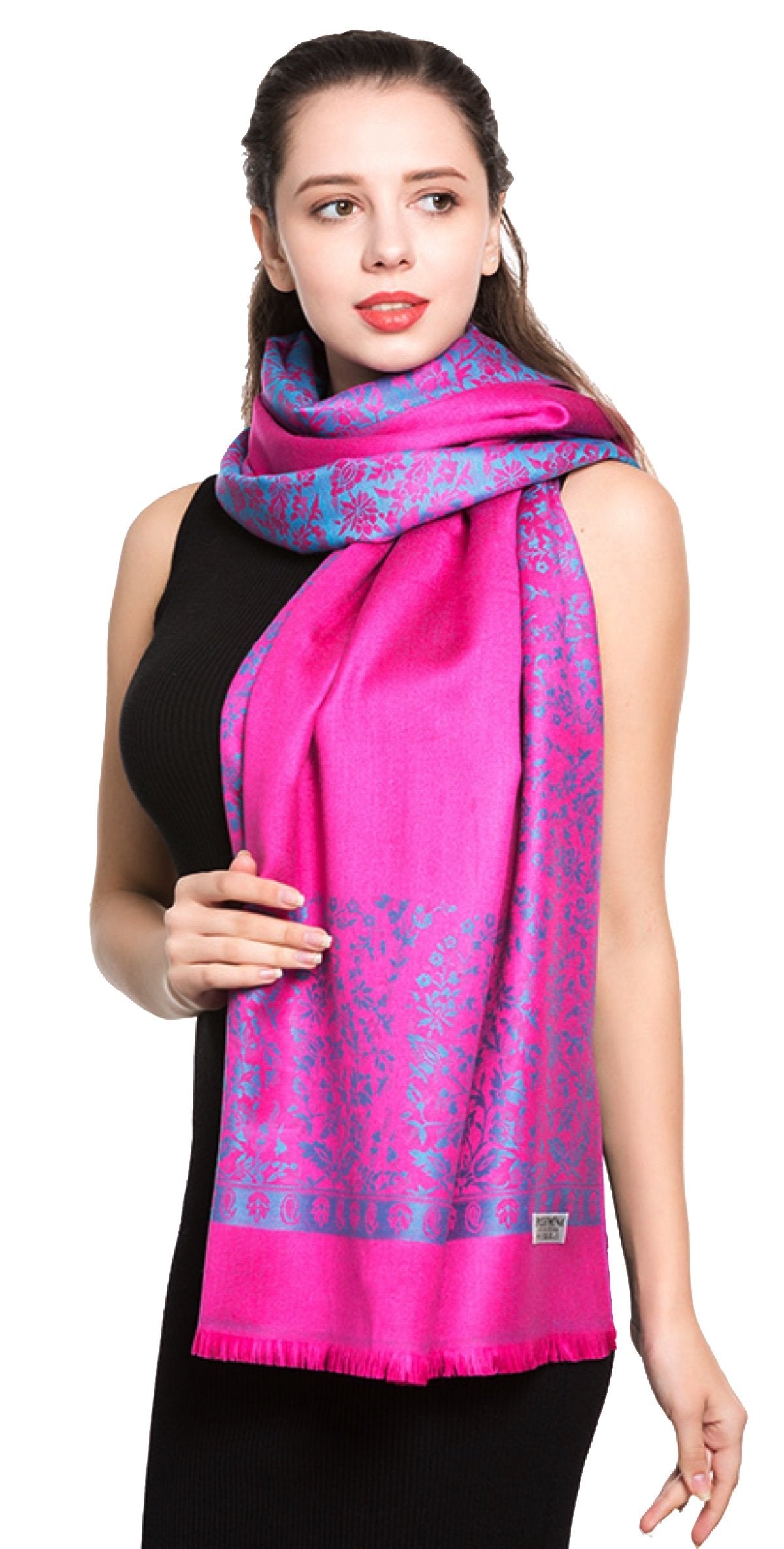 World of Shawls Reversible/Two Sided Print Self Embossed Pashmina Feel Wrap Scarf Stole Scarves Shawl