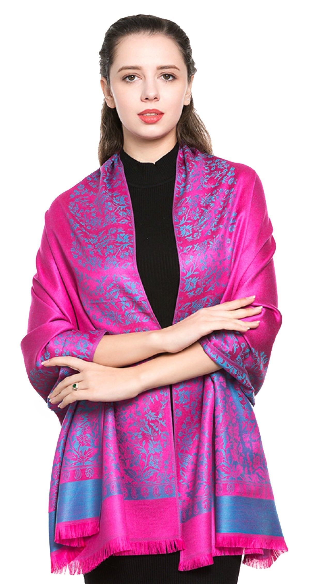 World of Shawls Reversible/Two Sided Print Self Embossed Pashmina Feel Wrap Scarf Stole Scarves Shawl