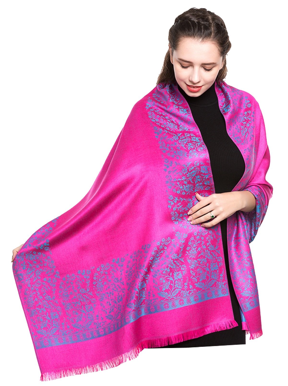 World of Shawls Reversible/Two Sided Print Self Embossed Pashmina Feel Wrap Scarf Stole Scarves Shawl