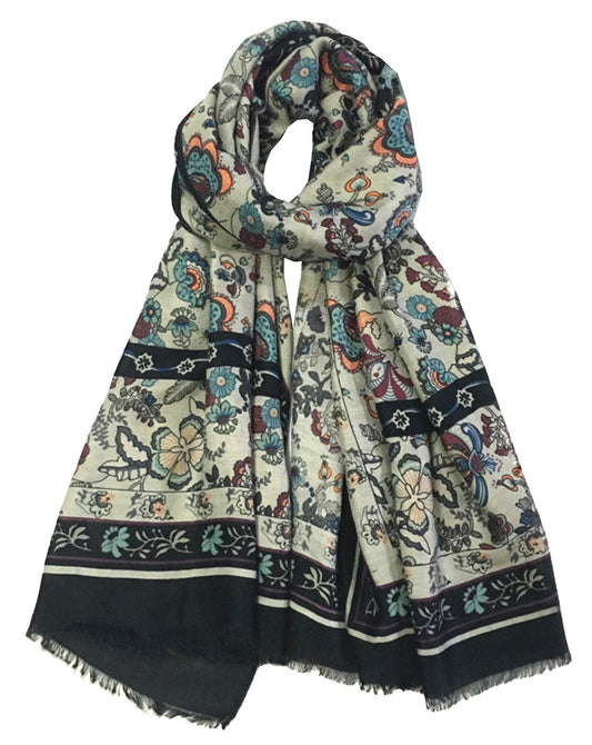World of Shawls Classy Picturesque Fully Floral Printed Scarf for Women Ladies Shawl Wrap Stole