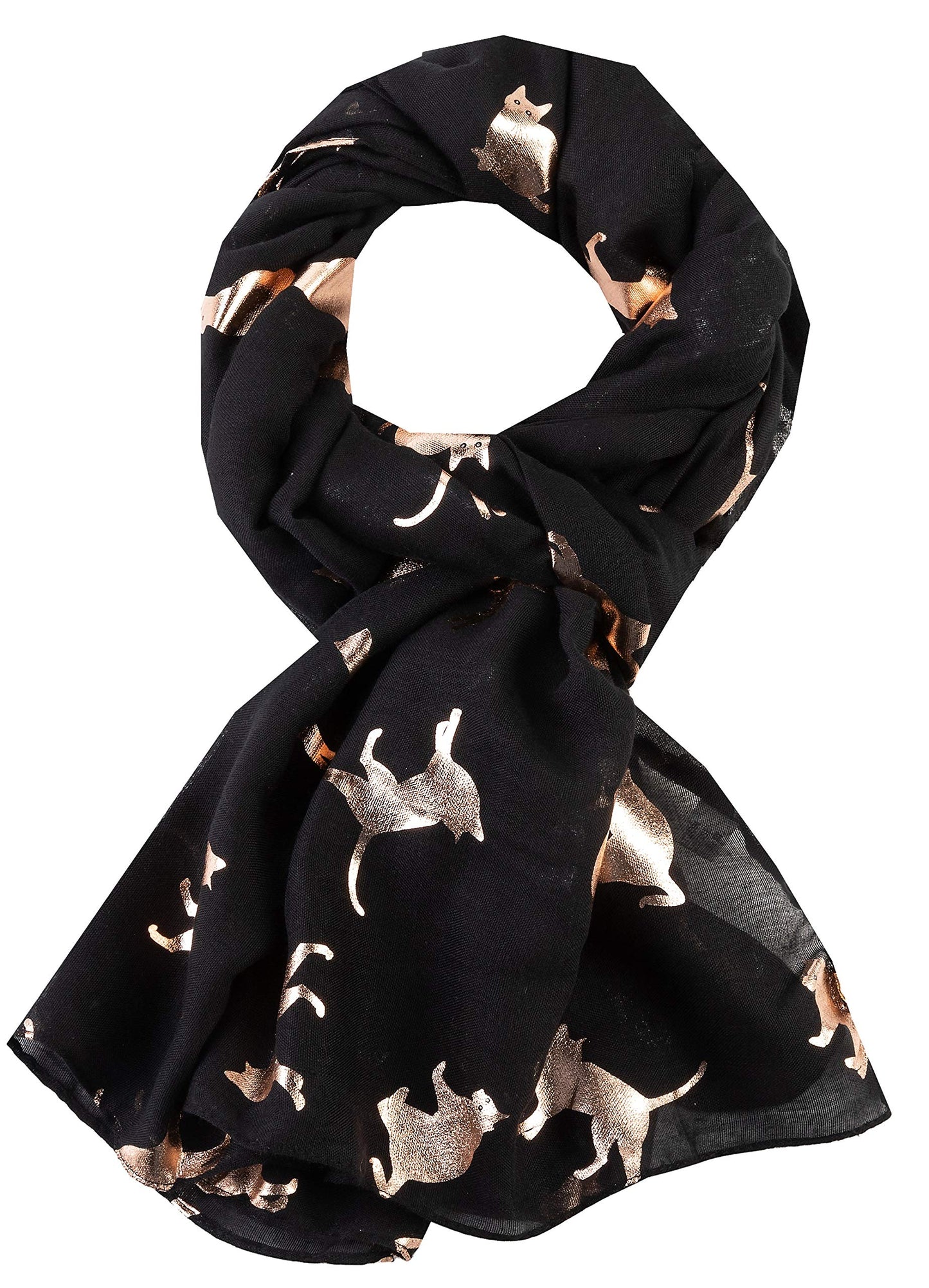 World of Shawls New Ladies Women's Rose Gold Cat Print Glitter Foil Sparkle Scarf Scarves