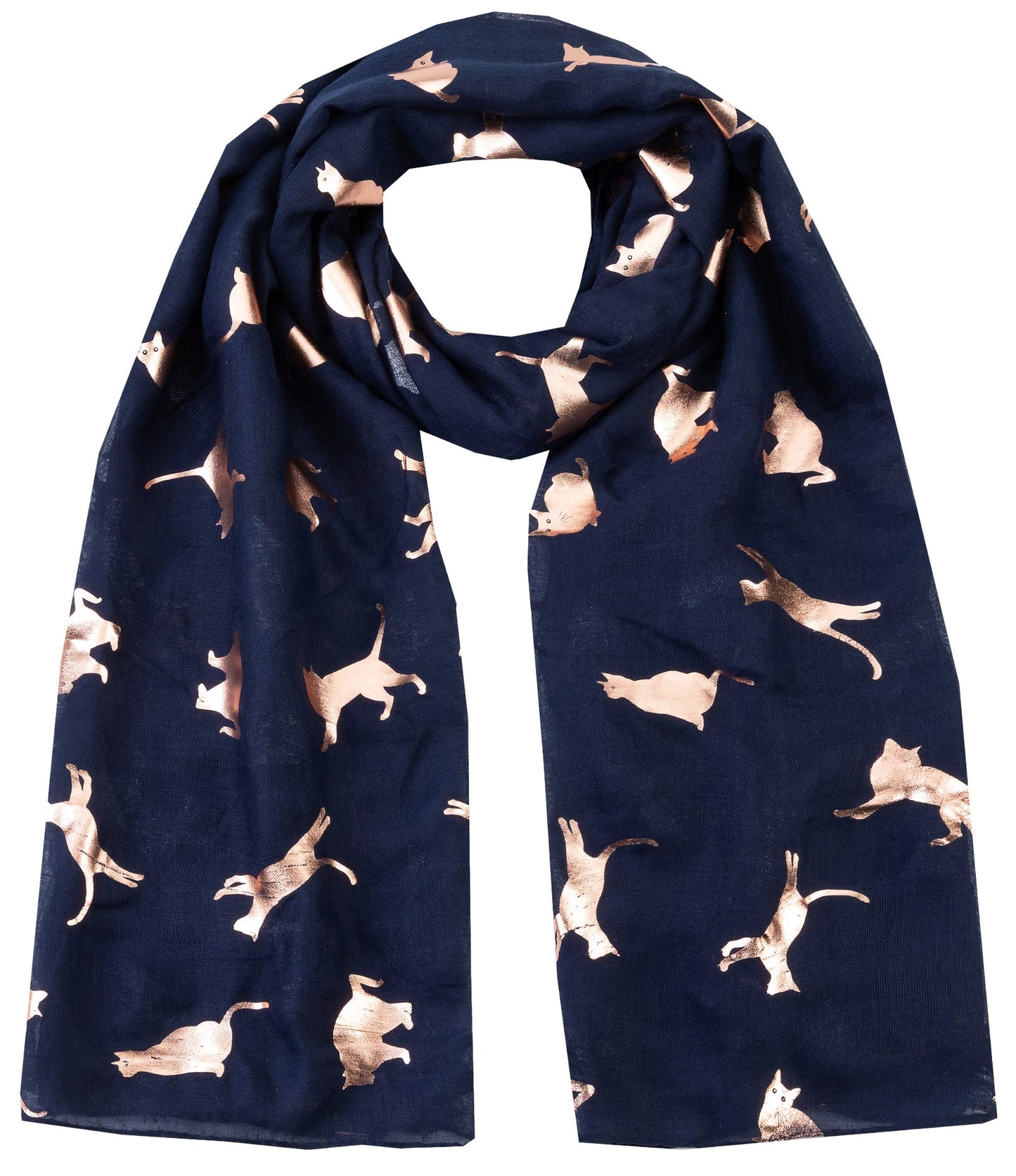 World of Shawls New Ladies Women's Rose Gold Cat Print Glitter Foil Sparkle Scarf Scarves