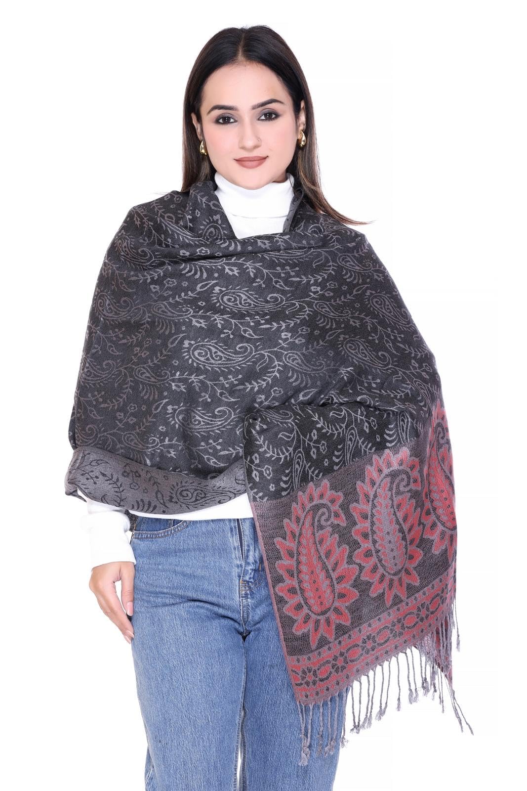 World of Shawls Reversible Paisley Design Pashmina Shawl for Women, 28x80 cm, Soft Warm Pashmina Blend