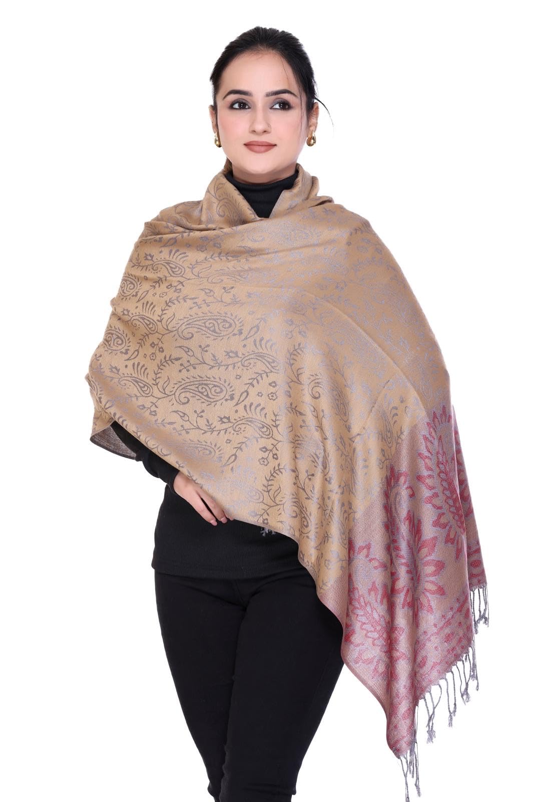 World of Shawls Reversible Paisley Design Pashmina Shawl for Women, 28x80 cm, Soft Warm Pashmina Blend