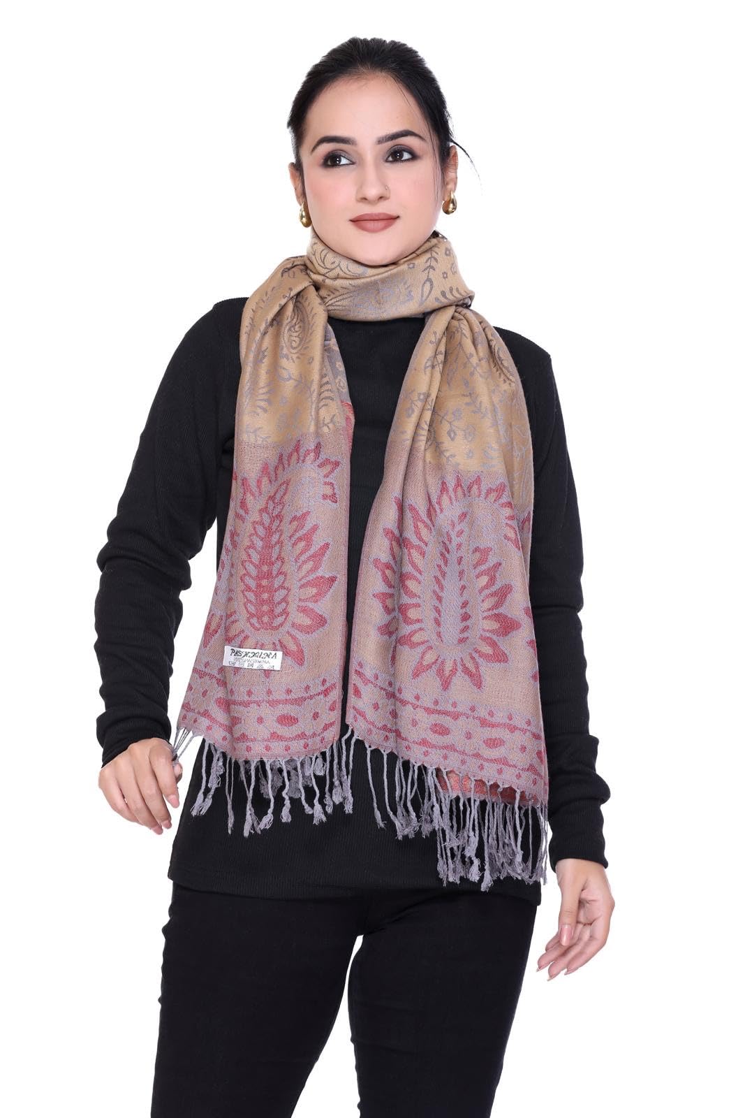 World of Shawls Reversible Paisley Design Pashmina Shawl for Women, 28x80 cm, Soft Warm Pashmina Blend