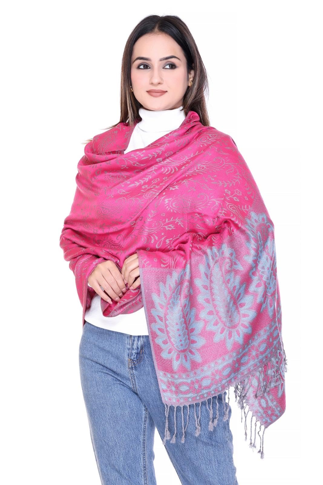 World of Shawls Reversible Paisley Design Pashmina Shawl for Women, 28x80 cm, Soft Warm Pashmina Blend