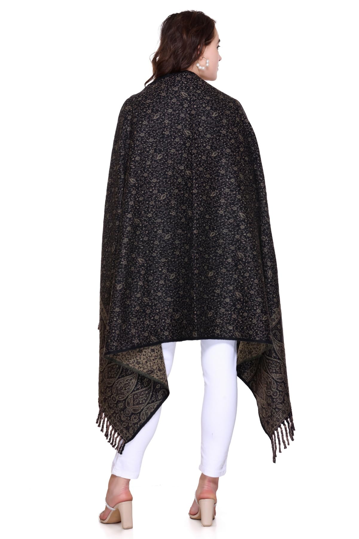 OverSized Winter Paisley Wool Blend Shawl - 100x200 Cm with Heritage Label and Fringed Edges