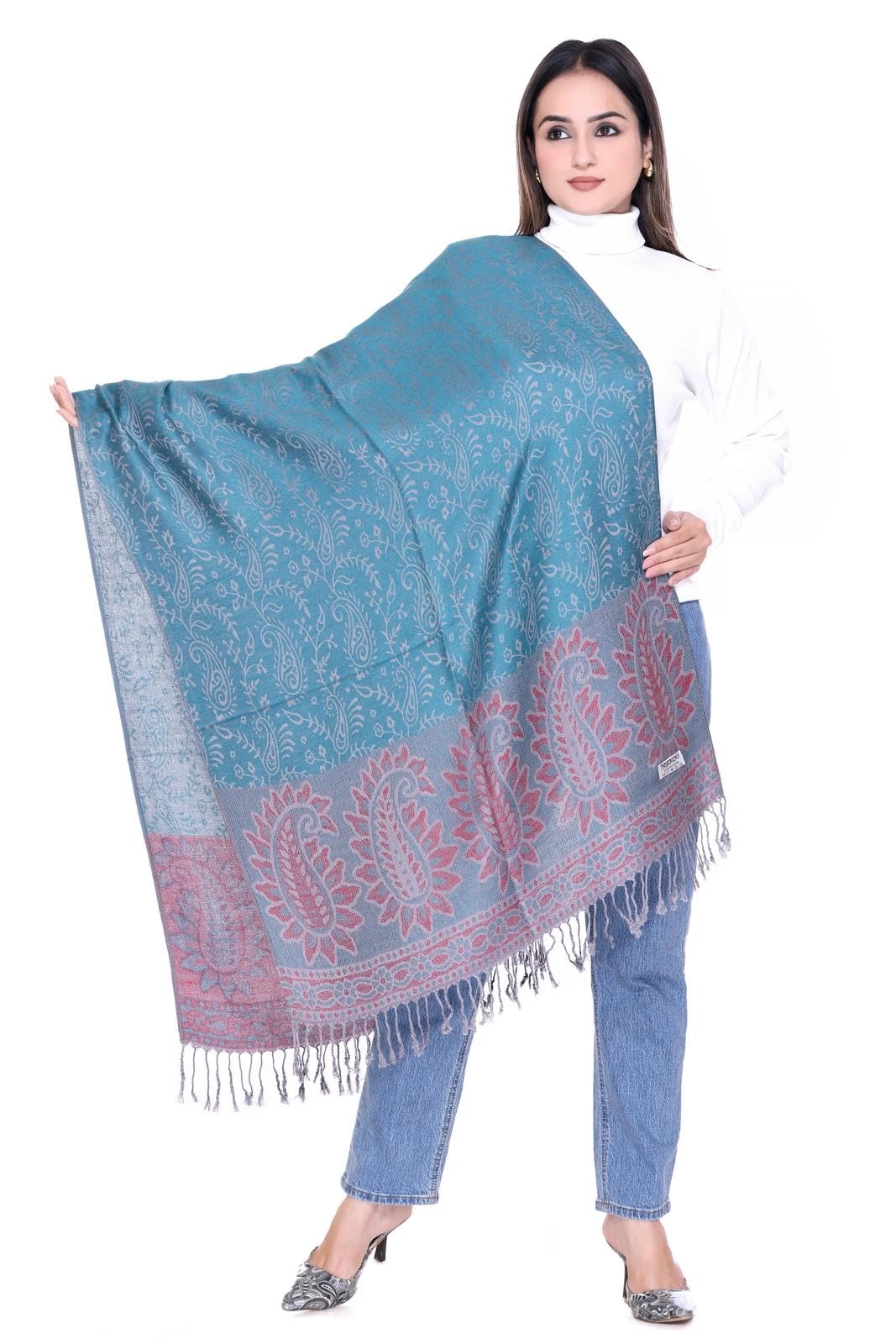 World of Shawls Reversible Paisley Design Pashmina Shawl for Women, 28x80 cm, Soft Warm Pashmina Blend