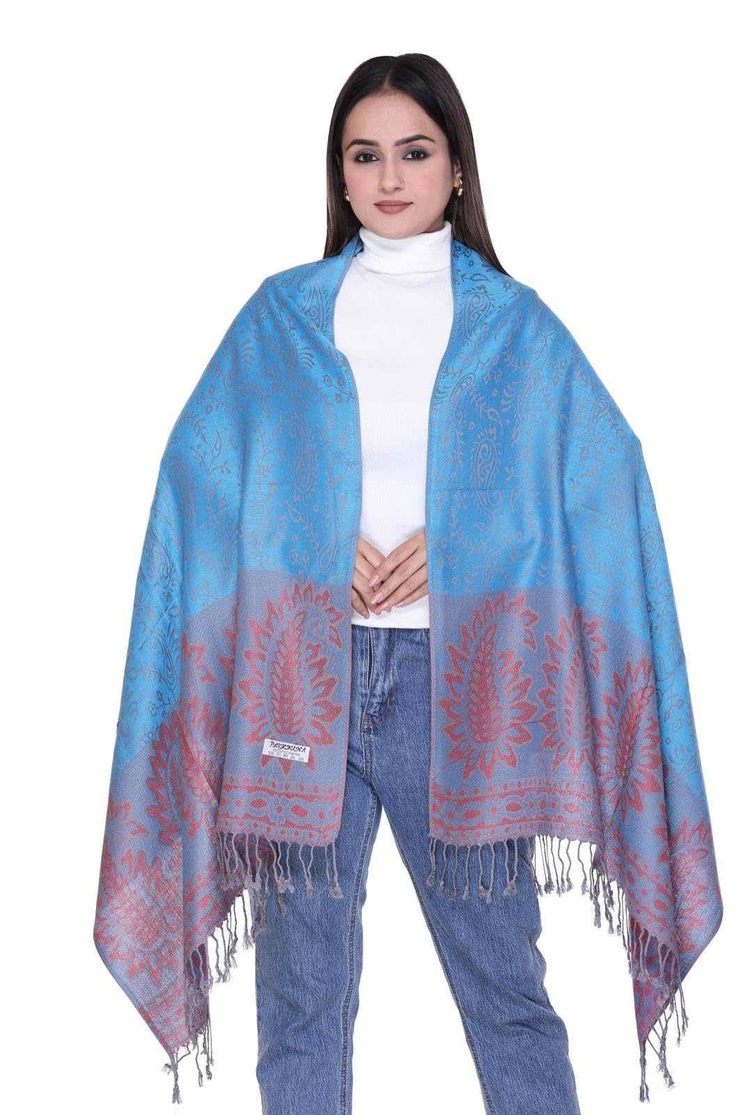 World of Shawls Reversible Paisley Design Pashmina Shawl for Women, 28x80 cm, Soft Warm Pashmina Blend