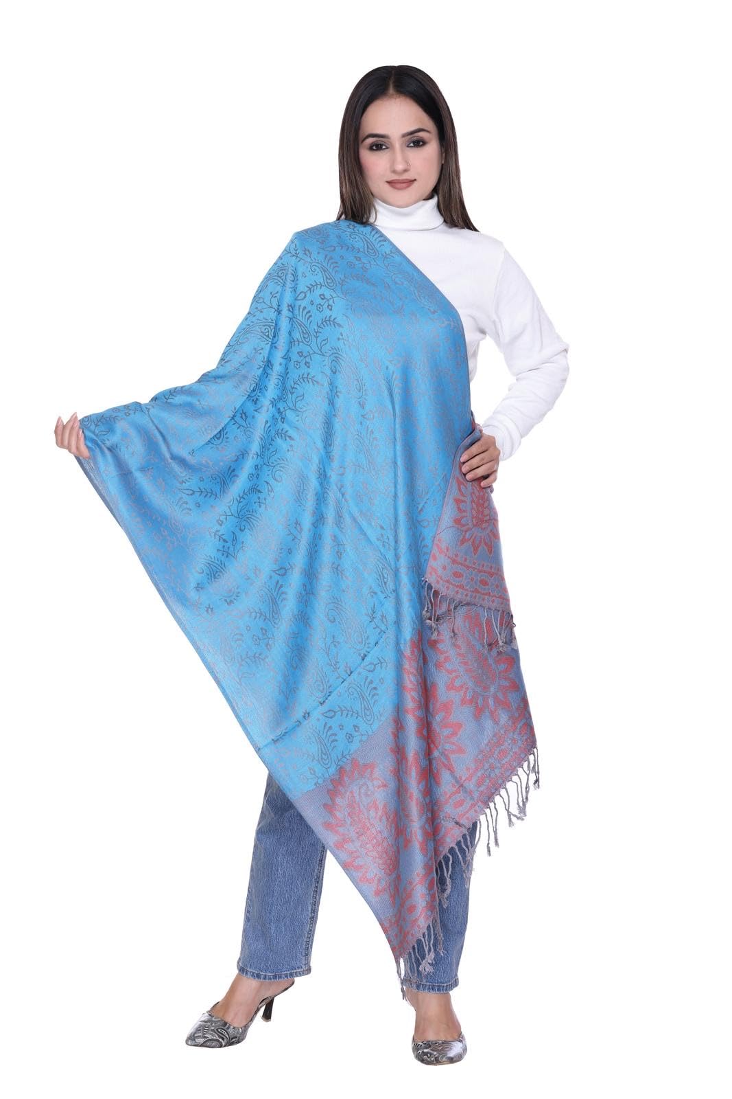 World of Shawls Reversible Paisley Design Pashmina Shawl for Women, 28x80 cm, Soft Warm Pashmina Blend