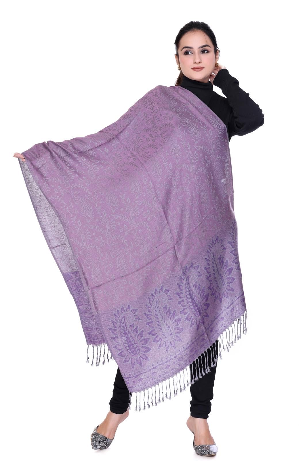 World of Shawls Reversible Paisley Design Pashmina Shawl for Women, 28x80 cm, Soft Warm Pashmina Blend