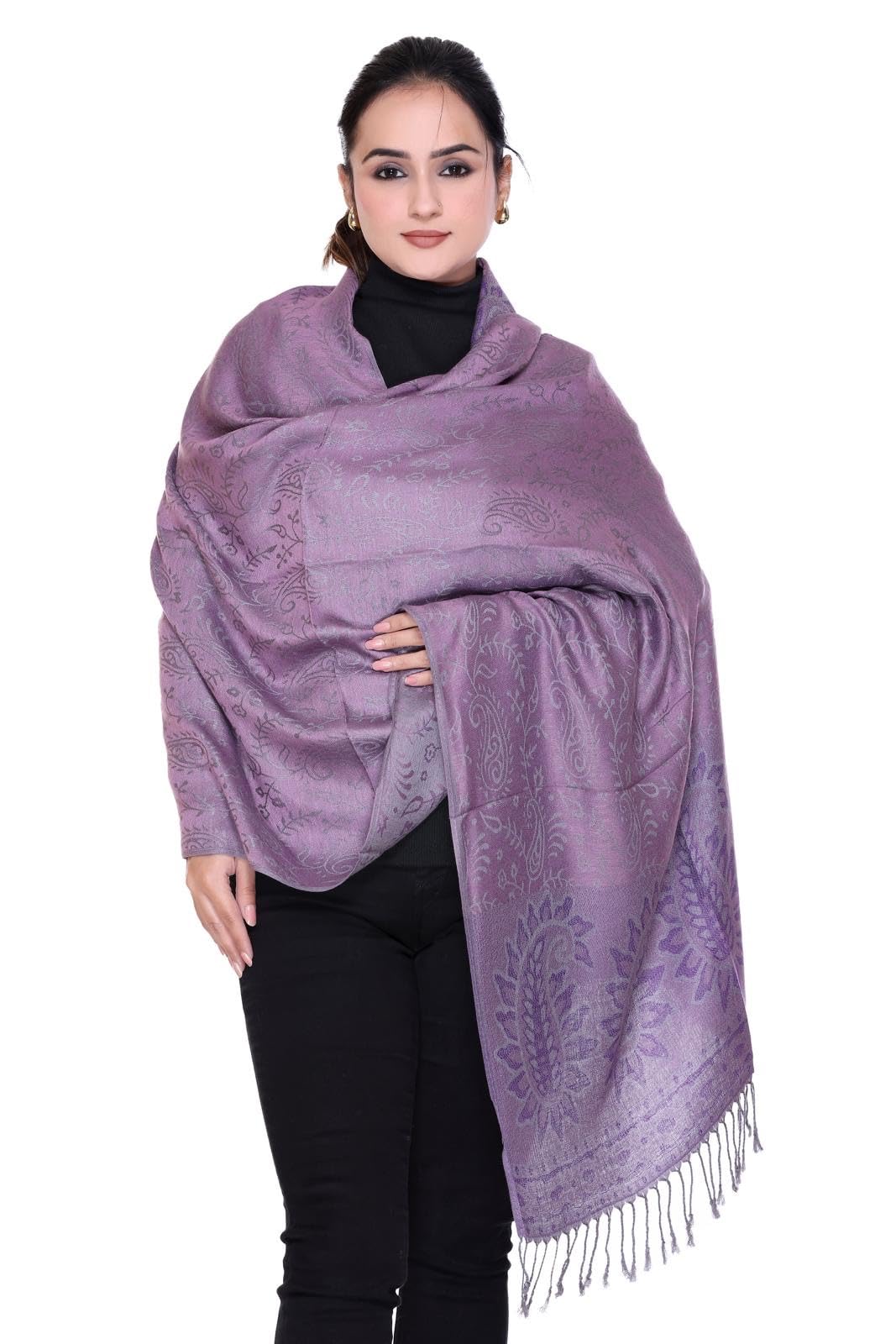 World of Shawls Reversible Paisley Design Pashmina Shawl for Women, 28x80 cm, Soft Warm Pashmina Blend