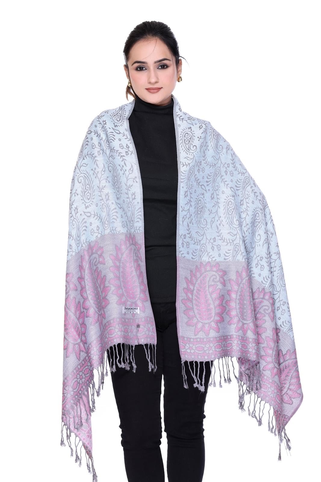 World of Shawls Reversible Paisley Design Pashmina Shawl for Women, 28x80 cm, Soft Warm Pashmina Blend