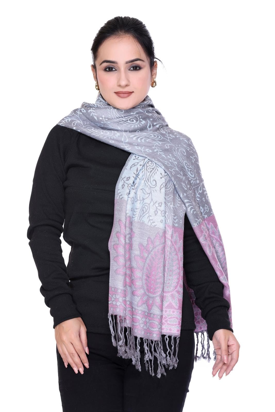 World of Shawls Reversible Paisley Design Pashmina Shawl for Women, 28x80 cm, Soft Warm Pashmina Blend