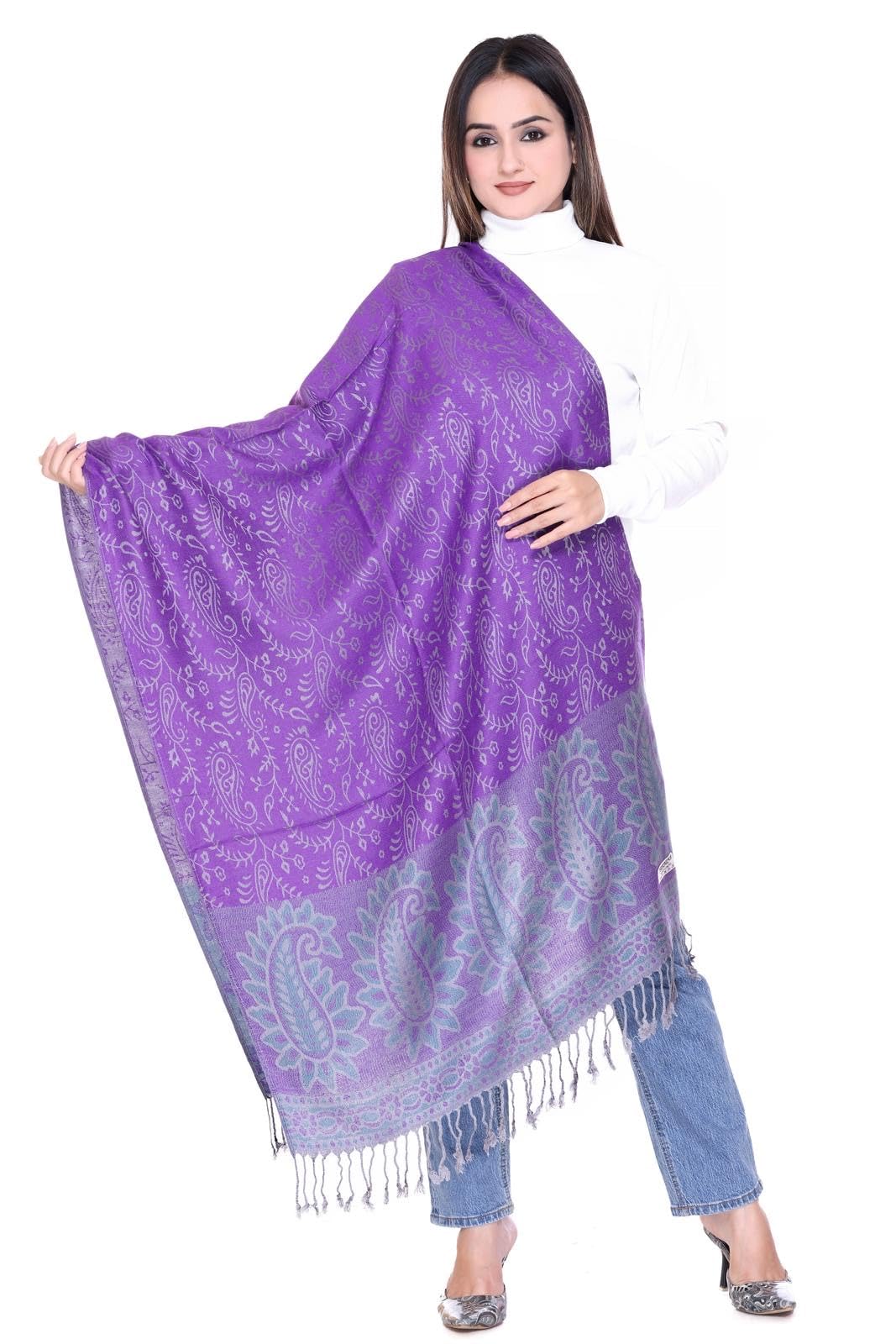 World of Shawls Reversible Paisley Design Pashmina Shawl for Women, 28x80 cm, Soft Warm Pashmina Blend