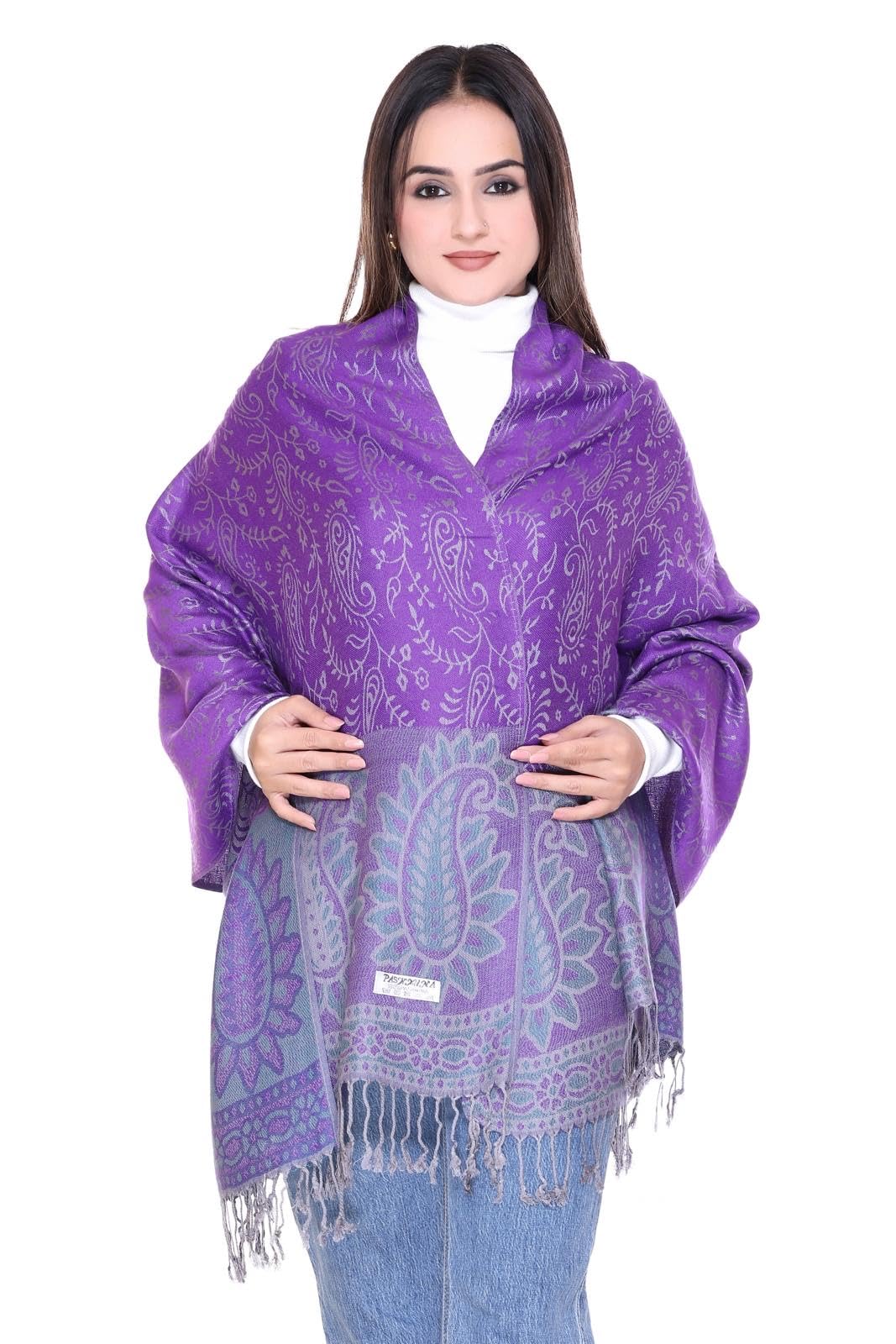 World of Shawls Reversible Paisley Design Pashmina Shawl for Women, 28x80 cm, Soft Warm Pashmina Blend
