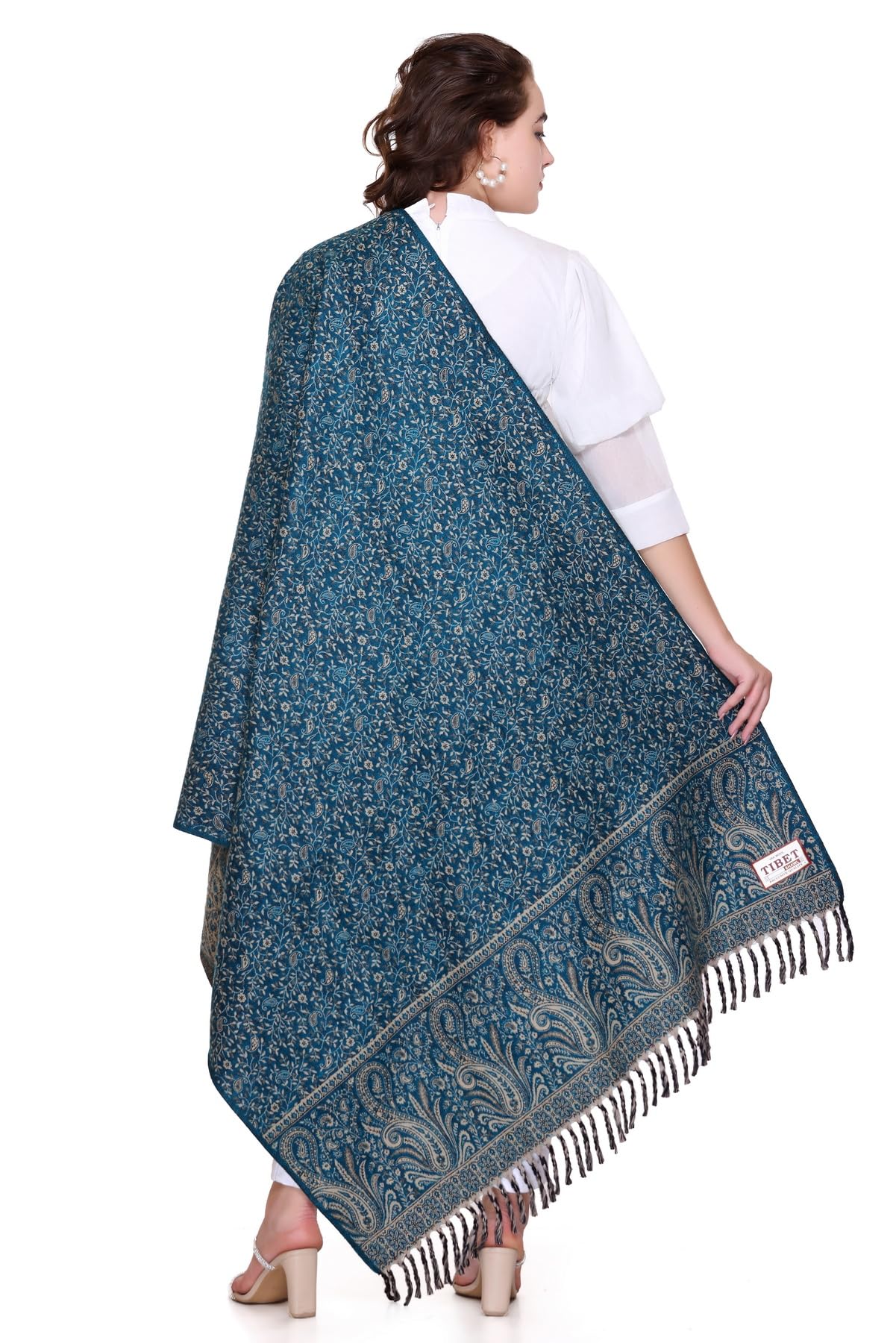 OverSized Winter Paisley Wool Blend Shawl - 100x200 Cm with Heritage Label and Fringed Edges