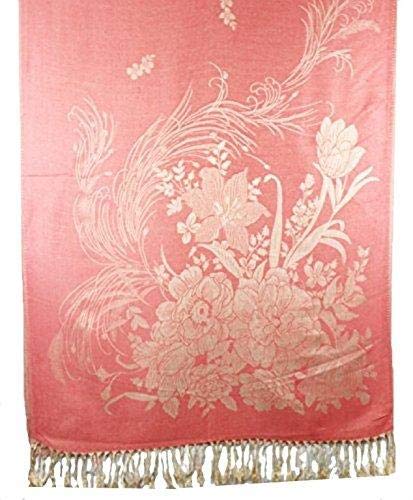 World of Shawls Ladies Women Two Sided Floral Silk Kashmiree Collection Limited Edition Peach