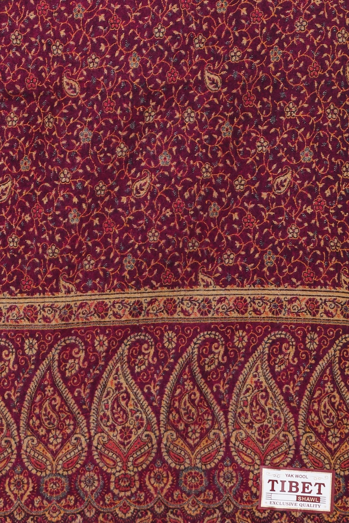 OverSized Winter Paisley Wool Blend Shawl - 100x200 Cm with Heritage Label and Fringed Edges