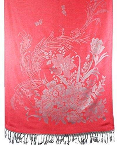 World of Shawls Ladies Women Two Sided Floral Silk Kashmiree Collection Limited Edition Red
