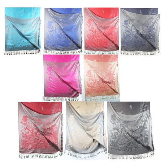 World of Shawls Ladies Women Two Sided Floral Silk Kashmiree Turqouise
