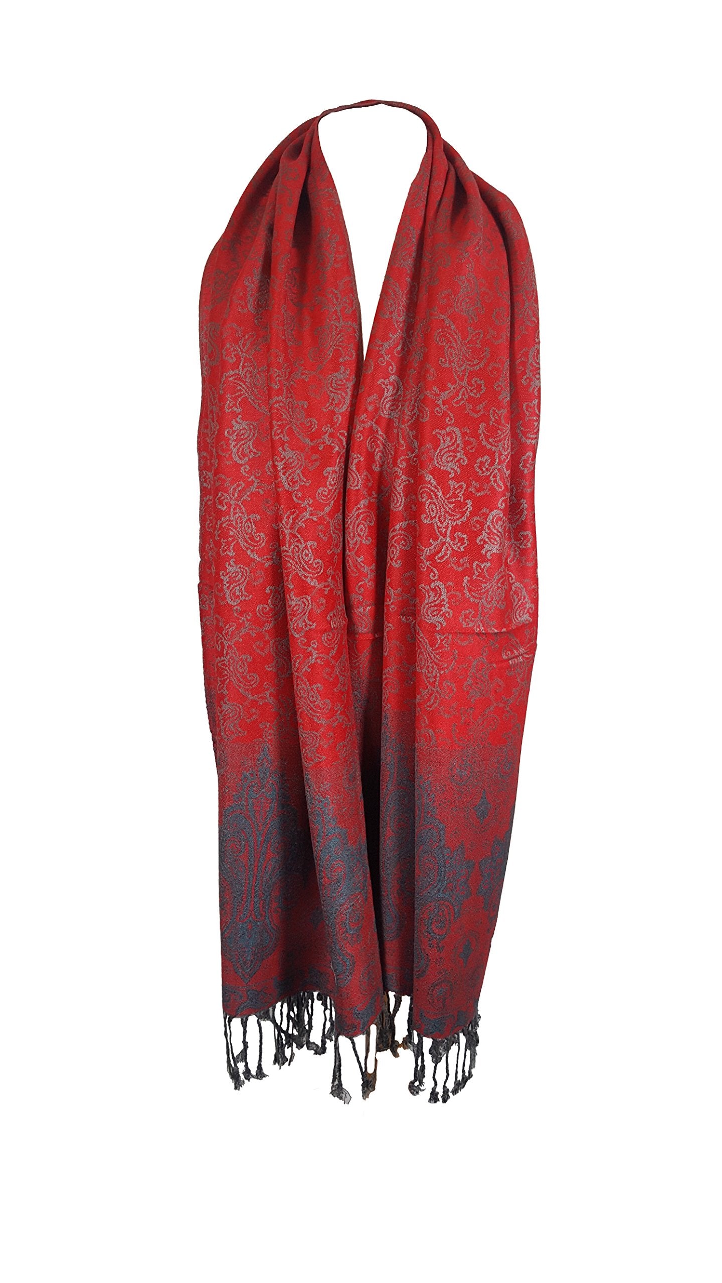 World of Shawls Ladies Floral Paisley Bordered Pashmina Feel Shawl Scarf Wrap Stole Luxuriously Warm Soft and Silky Touch (Red/Green_5234)