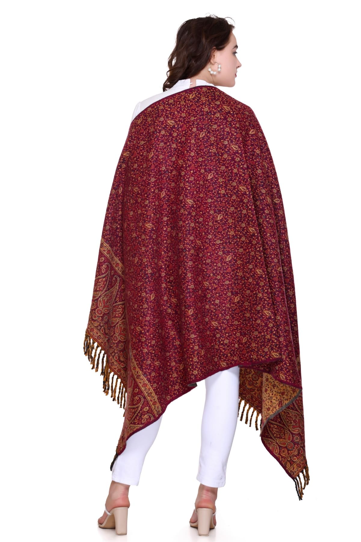 OverSized Winter Paisley Wool Blend Shawl - 100x200 Cm with Heritage Label and Fringed Edges