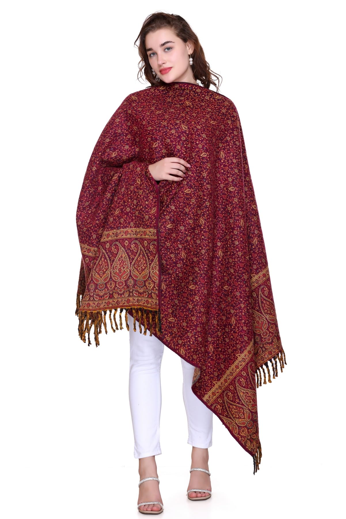 OverSized Winter Paisley Wool Blend Shawl - 100x200 Cm with Heritage Label and Fringed Edges