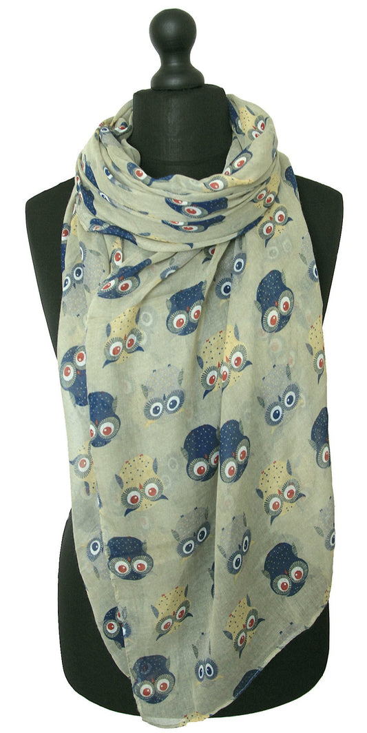 Owls Print Design All Season Lightweight Soft Scarves for Women (Light khaki)
