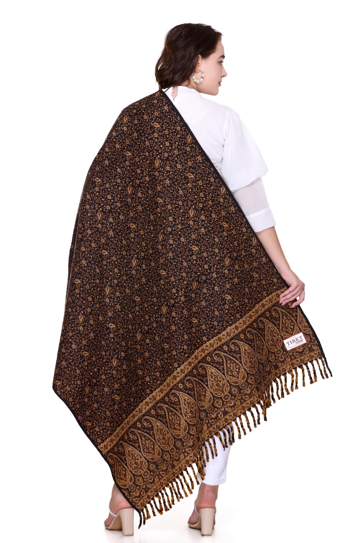 OverSized Winter Paisley Wool Blend Shawl - 100x200 Cm with Heritage Label and Fringed Edges