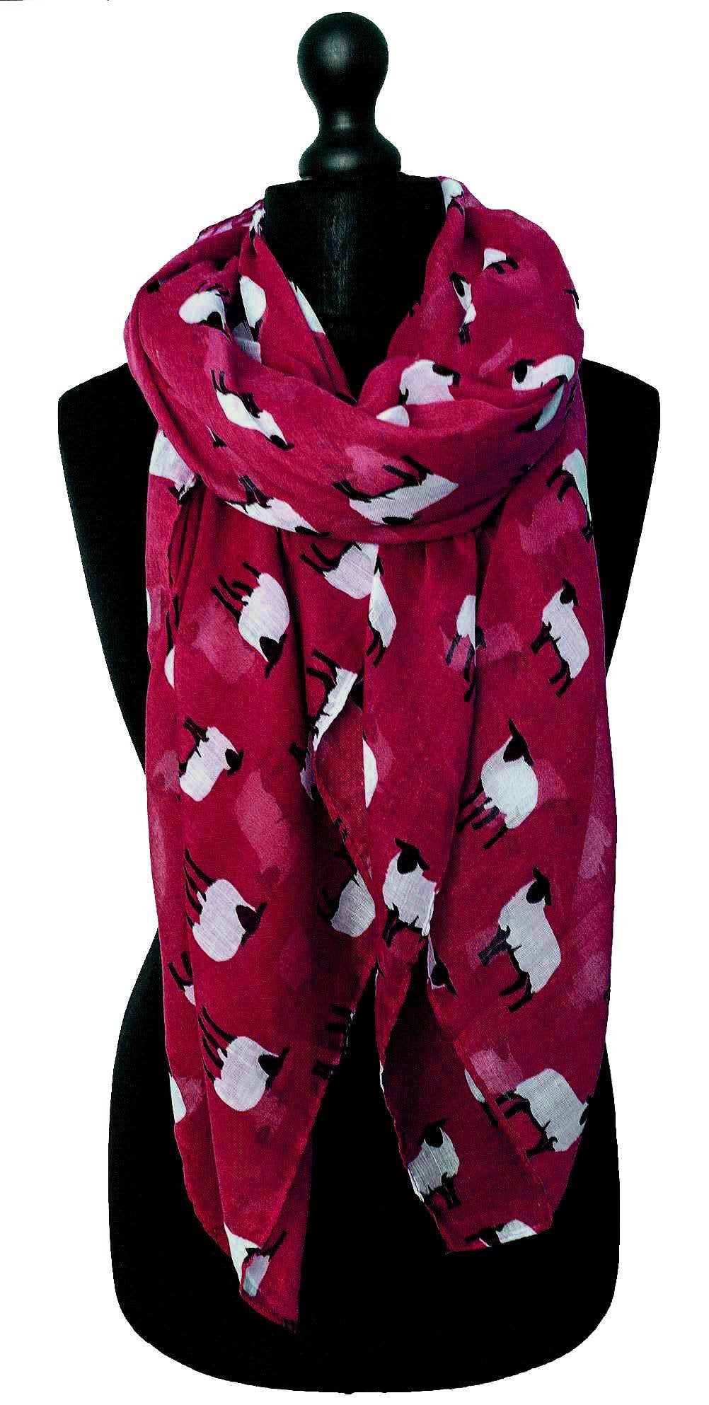 Mnixy Girl's Women's Scarf with Sheep Print Design, Red, 90cm180cm