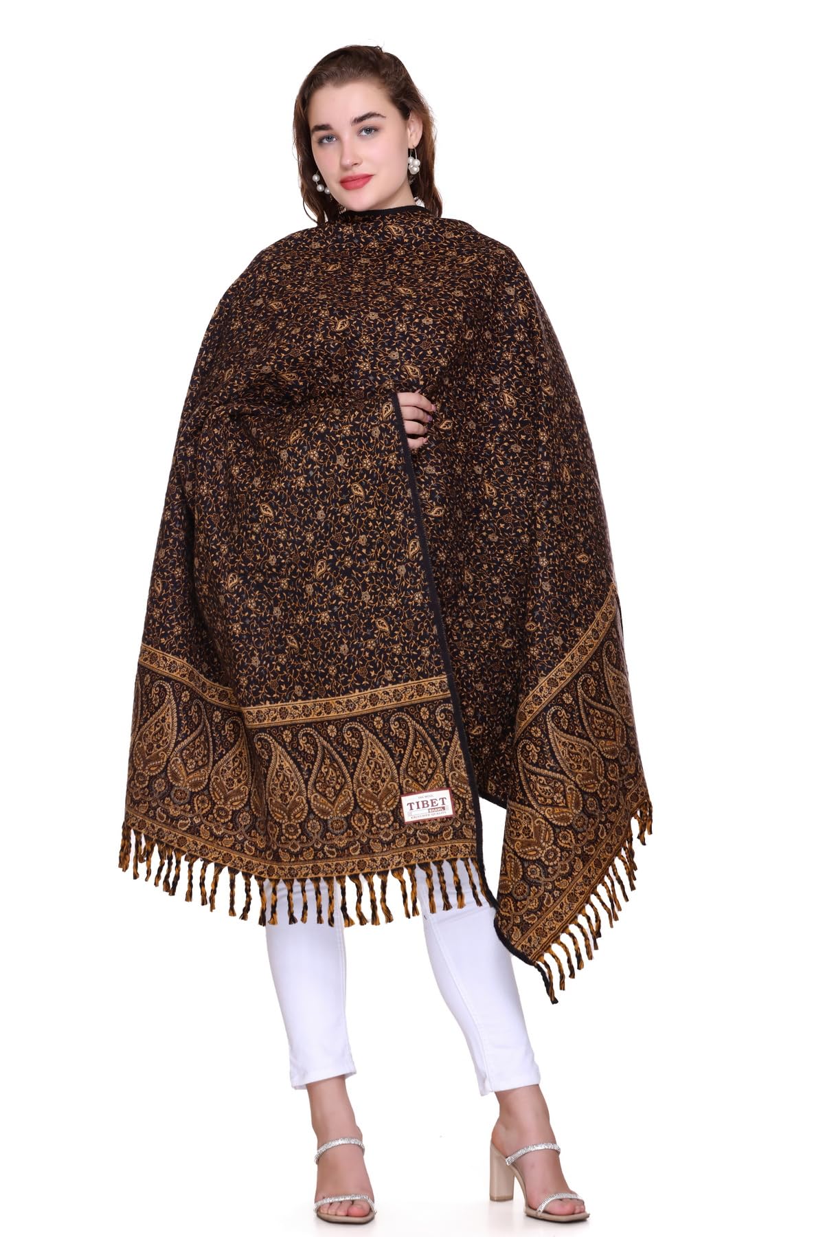 OverSized Winter Paisley Wool Blend Shawl - 100x200 Cm with Heritage Label and Fringed Edges