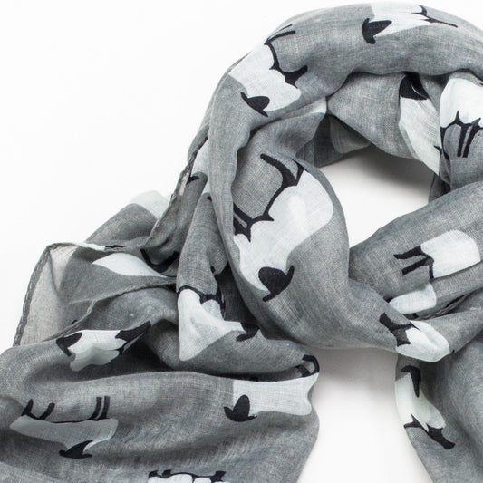 White Sheep Print Wide Grey Scarf
