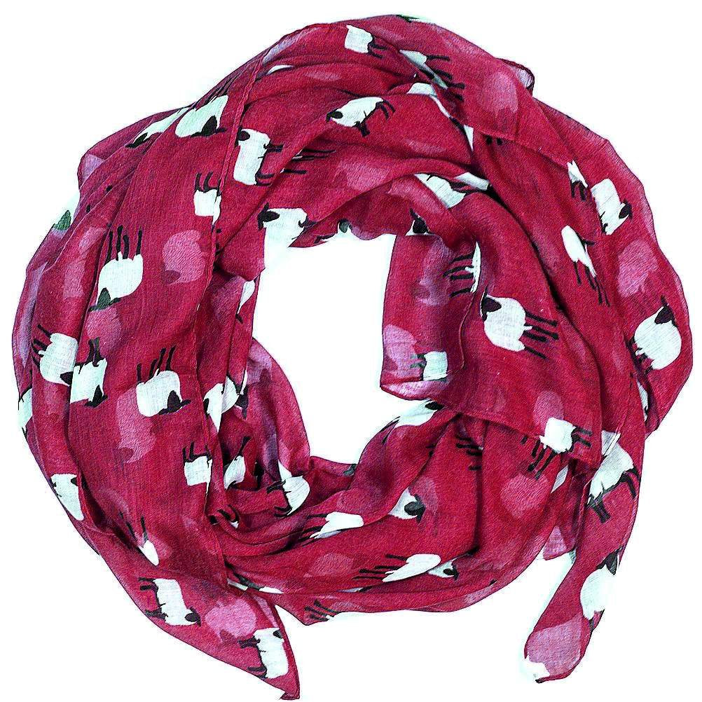 Mnixy Girl's Women's Scarf with Sheep Print Design, Red, 90cm180cm