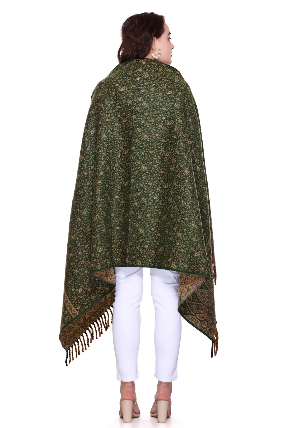 OverSized Winter Paisley Wool Blend Shawl - 100x200 Cm with Heritage Label and Fringed Edges