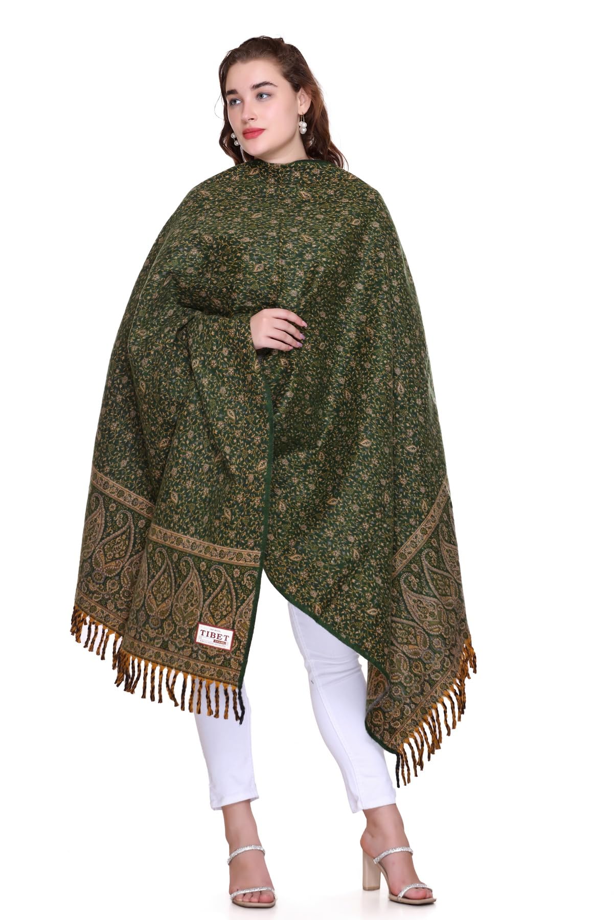 OverSized Winter Paisley Wool Blend Shawl - 100x200 Cm with Heritage Label and Fringed Edges