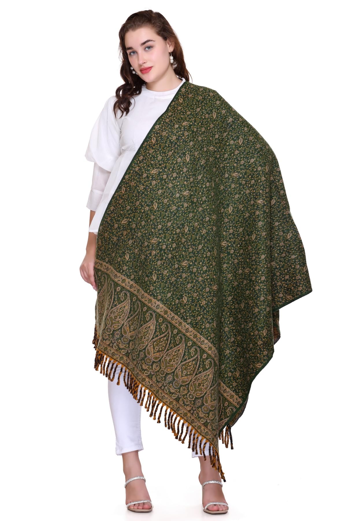 OverSized Winter Paisley Wool Blend Shawl - 100x200 Cm with Heritage Label and Fringed Edges