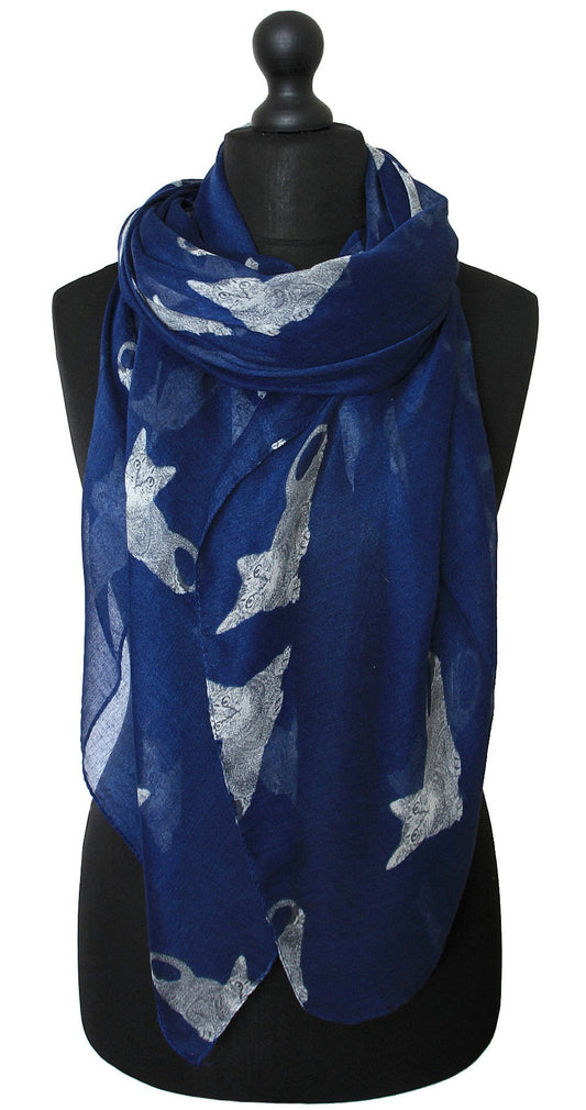 Cats Print Design Women's Scarves (Navy blue)