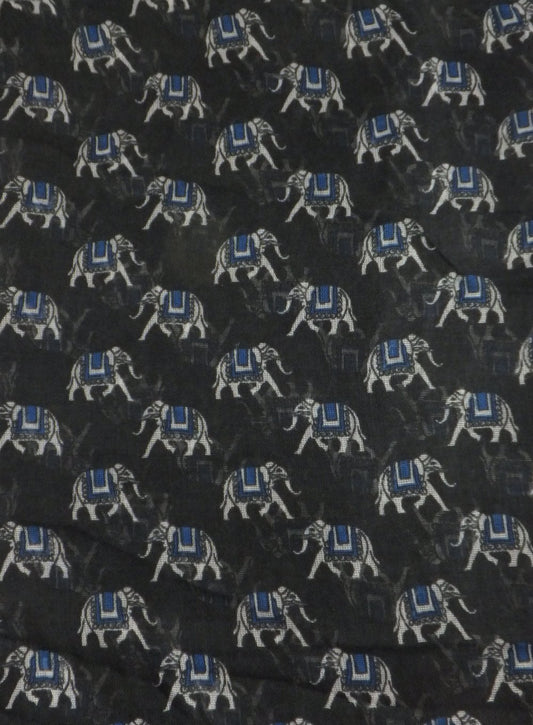 Grey & Blue Indian Elephant Print Scarf