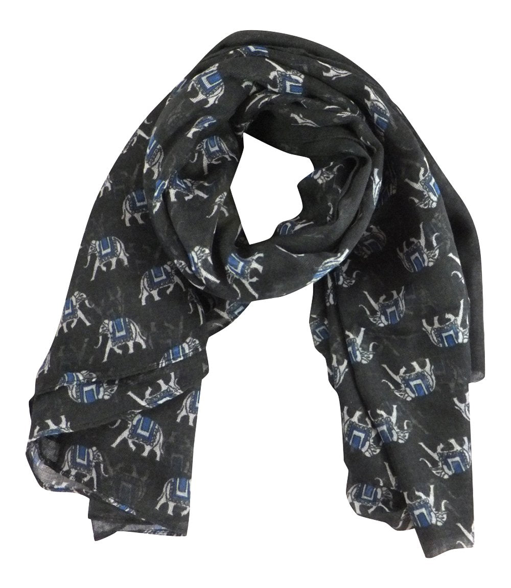 Grey & Blue Indian Elephant Print Scarf