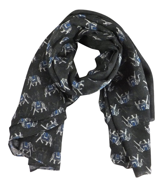 Grey & Blue Indian Elephant Print Scarf