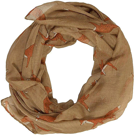 Women scarves fox print large lightweight scarf shawl wrap (Mocha)