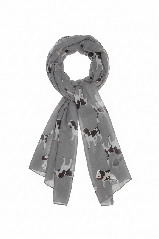 New ladies Puppy Dog Print Scarf Springer Spaniel Beagle Scarf Scarves Shawl (GREY)