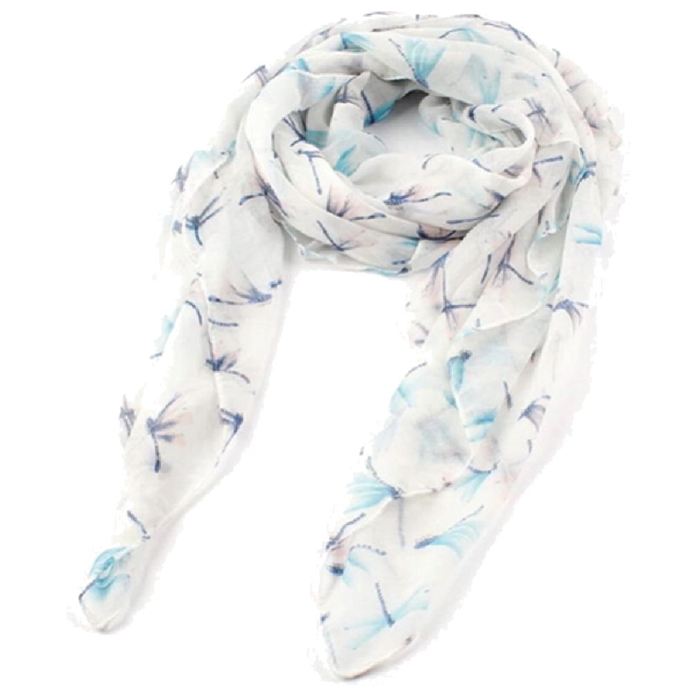 White Dragonfly Print Lightweight Voile Scarf for Women – Style Shawl Wrap
