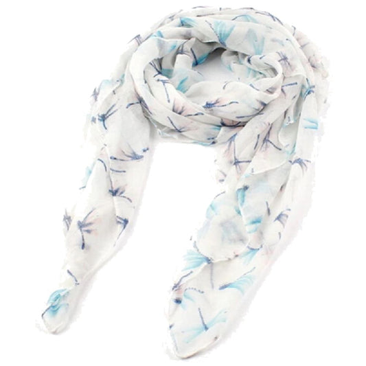White Dragonfly Print Lightweight Voile Scarf for Women – Style Shawl Wrap