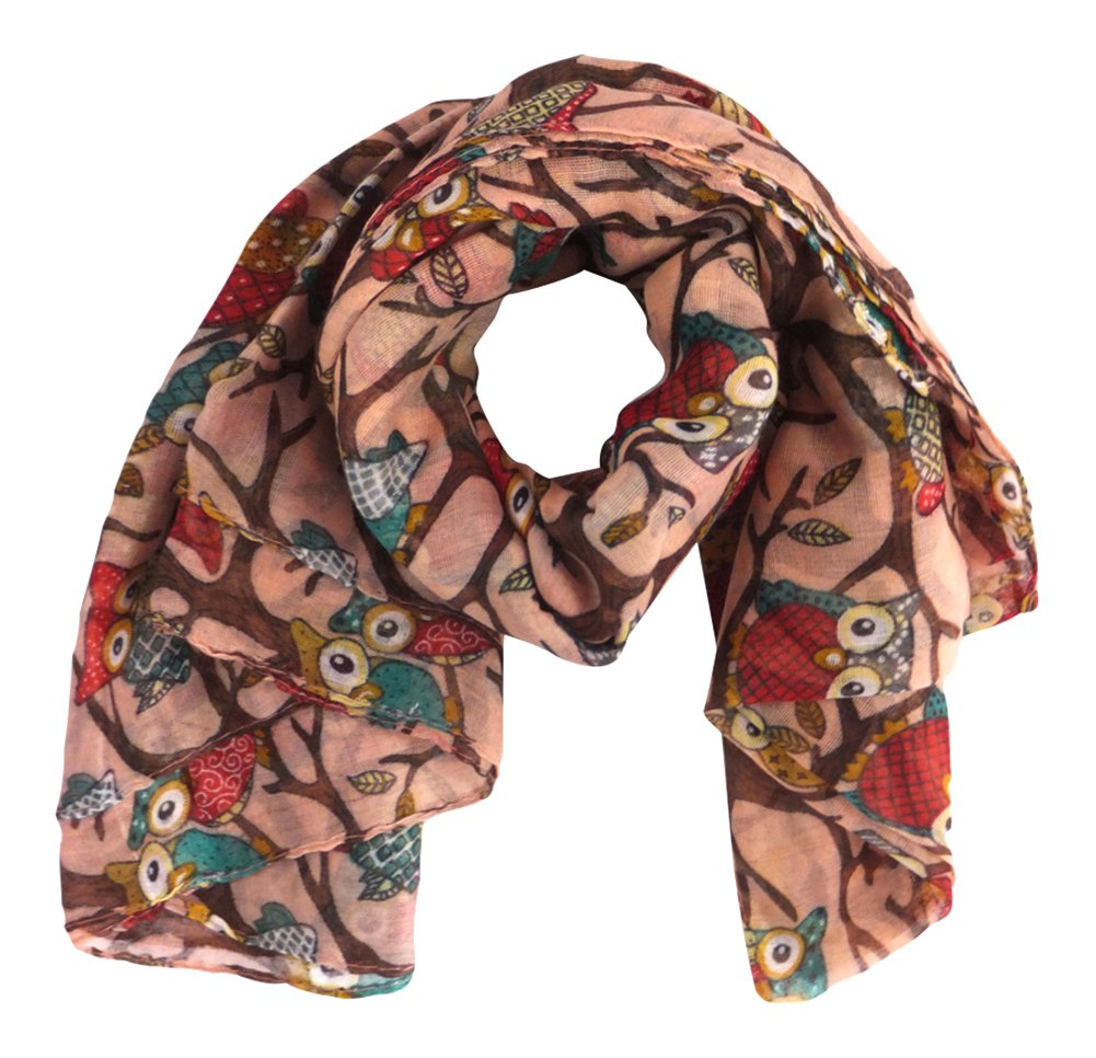 Pink Owl On A Branch Print Wide Scarf